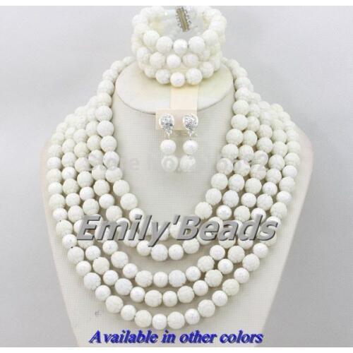 African Coral Beads Jewelry Set White Indian Nigerian Wedding Bridal Necklace Jewelry Set 5 Layers Wholesale Free Shipping CJ170