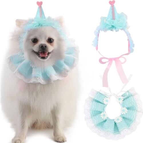 Pet Birthday Accessories Dress Up The Cat Pet Birthday Costume Cats Or Dogs Crown Hat Lace Saliva Towel Set Pet Birthday Bib