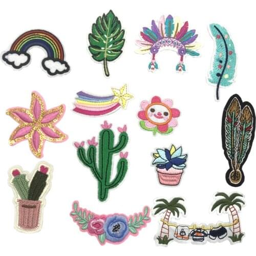 Coconut Tree Rainbow Cactus Iron On Patches Sewing Embroidered Applique for Jacket Clothes Stickers Badge DIY Apparel Accessorie