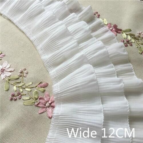 White Black Three-layer Pleated Chiffon Tulle Lace Applique Ruffle Trim Ribbon For DIY Crafts Cloth Dress Skirt Hem Decoration