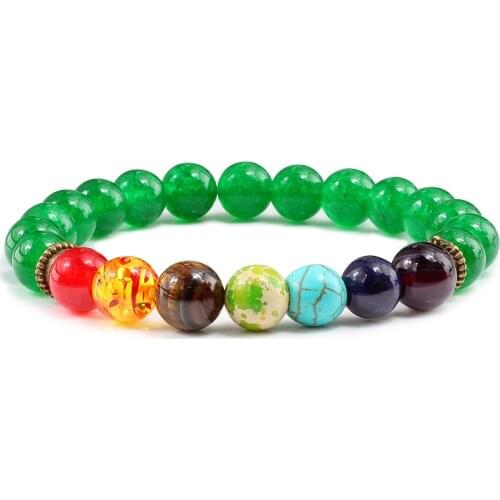 Natural Stone Bracelets Green Aventurine Dark Cyan Beads Bangles Healing Balance 7 Chakra Elastic Bangle For Men Women Jewelry