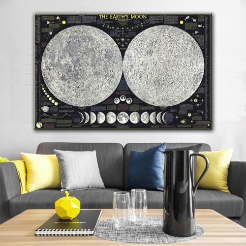GoldLife Painting Posters and Prints on Canvas Earth Moon Map Painting Scandinavian Cuadros Wall Art Picture For Living Room