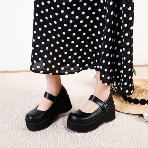 College Student Shoes Girl LOLITA Shoes JK Uniform PU Leather Platform Heels Ankle Strap Womens Pumps New Spring