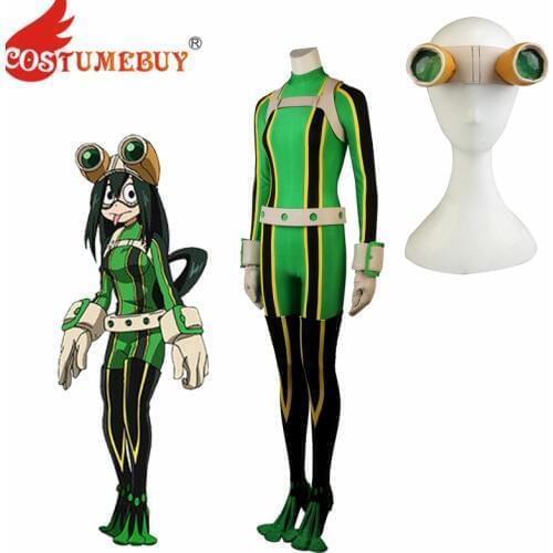 Costumebuy My Hero Academia Boku No Hero Akademia Tsuyu Asui Cosplay Costume Women Jumpsuit Green Suit Glasses Halloween Outfits