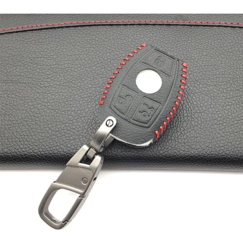 100% Leather Car Key Case Cover For Mercedes Benz W202 W203 W204 W205 W210 W211 W124 C E S GLA AMG ETC 3 Buttons Key Cover