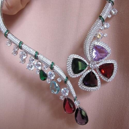Colorful crystal Red green stone flower choker necklace 925 sterling silver chokers collares mujer moda 2020 collar for women