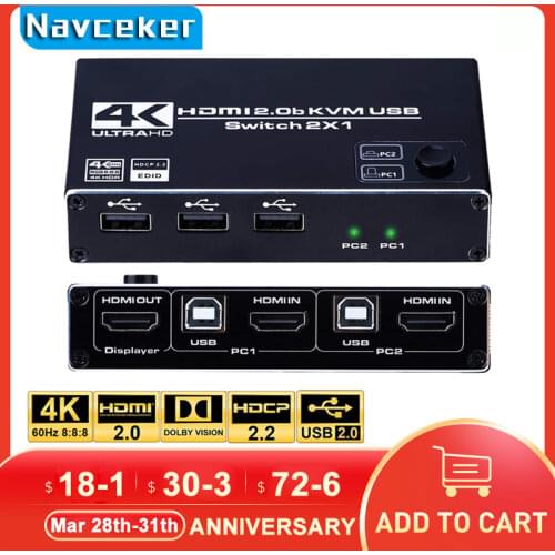 2020 4K 60Hz KVM Switch HDMI 2 Port HDMI KVM Switch USB PC Computer KVM Switch Keyboard Mouse Switcher Box for Laptop,PS4,Xbox