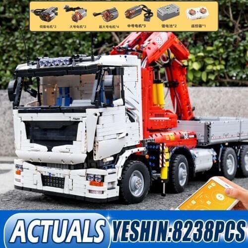 Mould King 19002 High-Tech RC Car Toys MOC-8800 App Motorized Pneumatic Crane Truck Model Building Blocks Kids Christmas Gifts