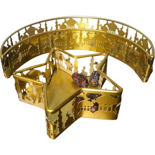 Muslim Eid Food Tray metal Moon Star Serve Plate Party Food Serving Tableware Dessert Pastry Tray Display Holder Home Decor