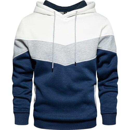 2021 Mens Patchwork Hooded Sweatshirt Hoodies Clothing Casual Loose Fleece Warm Streetwear Male Fashion Autumn Winter Outwear