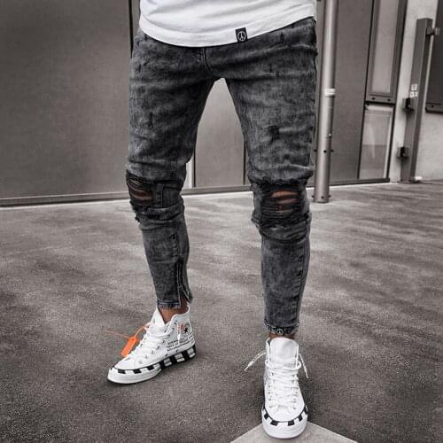 Men skinny jeans denim casual Slim snowflake casual zipper Men daily pants denim outer new style