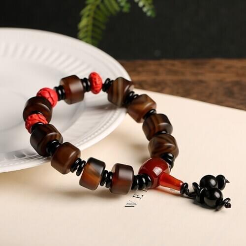 Male Bracelets Bangles Natural Tibetan Bucket Agate Bracelet Mens Transfer Bead Bracelet Six Words Vermillion Bracelet Jewelry