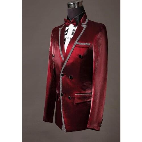 Latest Coat Pant Designs Burgundy Double Breasted Satin Men Suit Costume Stage Slim Fit Tuxedo 2 Piece Groom Blazer Masculino