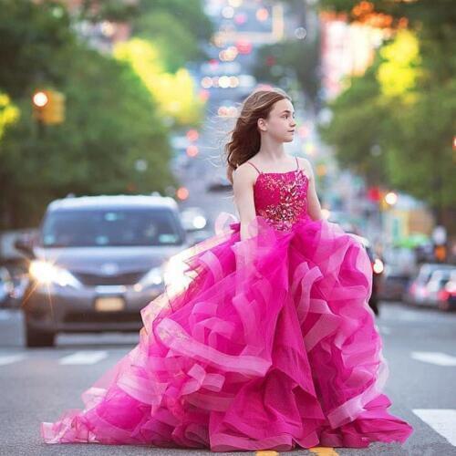 New luxury Flower Girl Dresses Fluffy Tulle Pageant Birthday party Applique Princess Gown First Communion Dresses