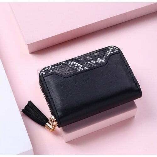 New Fashion Snake Pattern Wallet Card Holder Short Wallet Women Mini Purse Pu Leather Wallet Coin Tassel Zipper Credit Card Bag