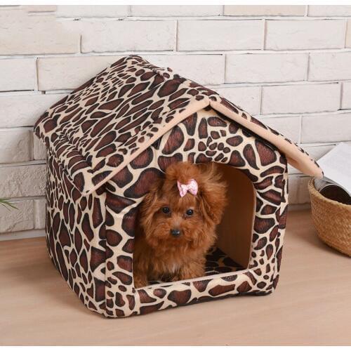 New Fashion Leopard Removable Cover Mat Dog House Warm Dog Beds For Small Medium Dogs Pet Products House Soft Pet Beds for Cats