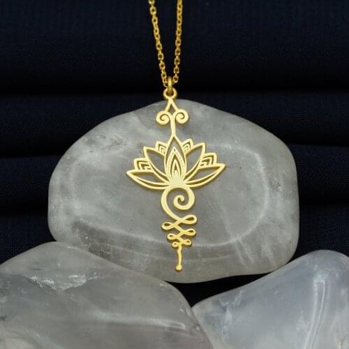 Handmade Unalome Pendant Necklace with Lotus Flower - Gold Yoga Jewelry - Silver Gifts - Holiday Gifts