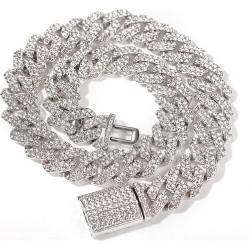 Hip Hop 2 Rows Rhinestones Paved Bling Iced Out 18MM Big Heavy Square Cuban Link Chain Necklaces for Men Rapper Jewelry