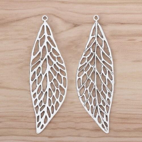10 Pieces Large Filigree Leaf Charms Pendants for Necklace Jewellery Making Findings 93x29mm