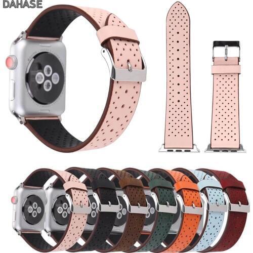 Retro Leather Strap for Apple Watch Series 1/2/3/4/5 Band Breathable Hole Bracelet Watchbands for iWatch 38mm 40mm 42mm 44mm