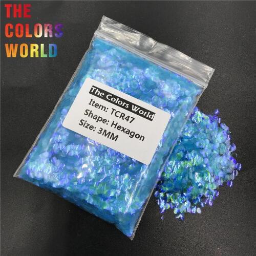 TCR47 Iridescent Rainbow Dreamy Blue Color Hexagon Shape Nail Glitter Art Decoration Body Glitter Eye Shadow Henna Handwork DIY