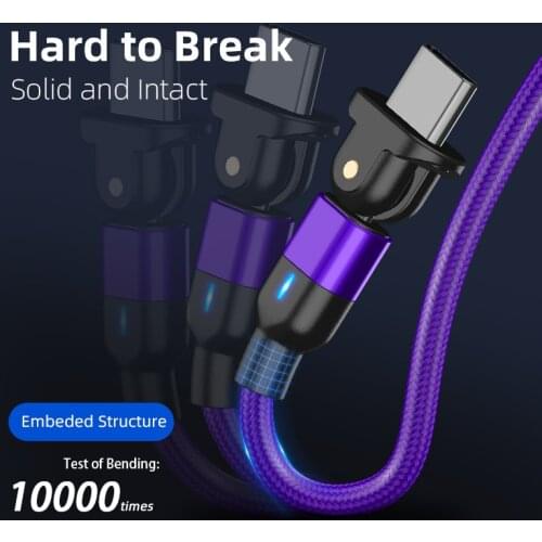 Type C Phone Cable support QC 3A fast charging and data transfer rotateble L type USB cables for XIAOMI HUAWEI