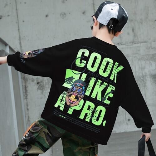 Hip hop Boys Clothes Winter Cotton Warm Sweatshirt Thicken Velvet Pullovers 4 6 8 10 11 12 Years Boy Print Letter Casual Sweater