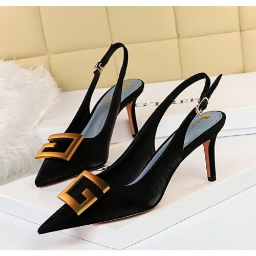 BIGTREE Shoes Metal Kitten Heels Hollow High Heels Woman Pumps Sexy Party Shoes Women Heels Stiletto Women Sandals Plus Size 43