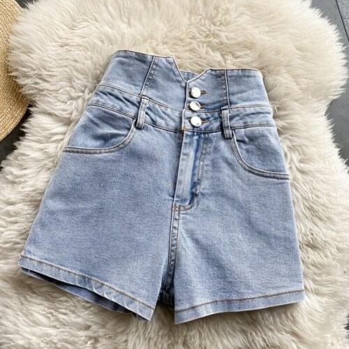 Spring Sexy High Waist Jeans Shorts Women Fashion Loose Button Skinny Denim Shorts Female Streetwear Black Hot Pants Tide G1214