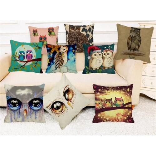 XUNYU Lovely Owl Pattern Linen Throw Pillowcase Pillow Cushion Cover Car Sofa Home Decoration Pillowcase 45x45cm D0033