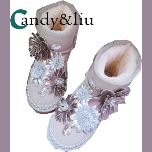 Winter new sweet boots children thick plush trim boots Han version of the fashion water drill tide boots