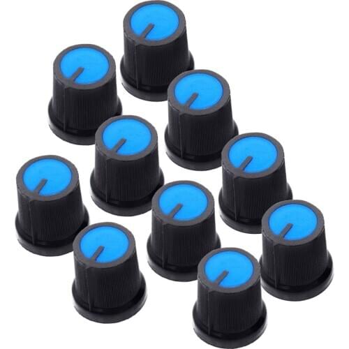 10pcs/lot Blue Face CapsFor WH148 6mm Knob Plastic For Rotary Taper Potentiometer Hole Volume Control Controller Black Cap