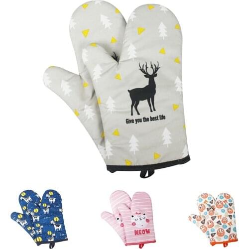 2pcs/pair Oven Mitts Cartoon Gloves Baking Heat-resistant Anti-scalding Microwave Insulated Gloves Bakeware Oven Gloves Set