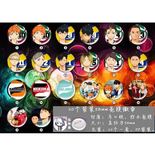 20 pcs/lot Haikyuu!! Toys Brooch Badge Haikyuu Pins 20 Different Design 58MM