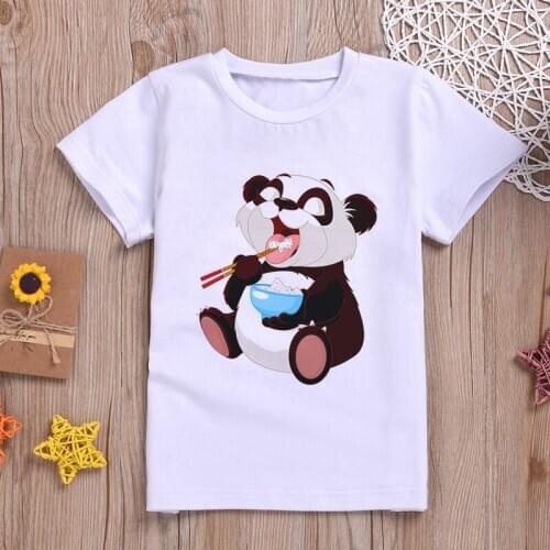 2021 Children Round Neck Shirt Cute Panda Bear Pattern Print T-shirt Girl Short Sleeve Boys T Shirts Casual Design Kids Clothes