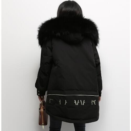 2021 New Winter 90% White Duck Down Coat Women Plus Size Loose Down Parka Coat Woman Big Fur Collar Down Jacket Coat Embroidery