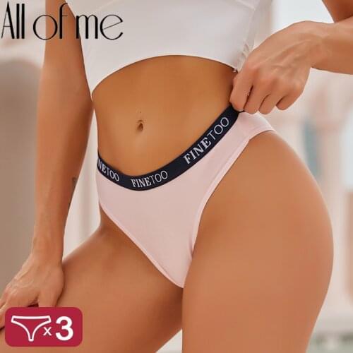 3PCS/Set Brazilian Panties Cotton Womens Underwear Sexy Lingerie Female Underpants Briefs Thong Girl Solid Color Finetoo Pantys