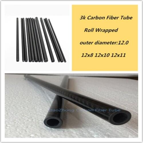 3k Carbon Fiber Tube L1000mm OD12mm ID8mm 10mm 11mm Roll Wrapped Pipe/Shaft Light Weight and High Strength for RC Model Airplane