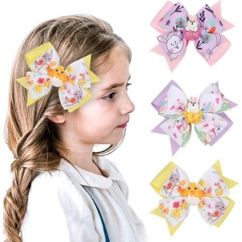 4.5 Inch Girls Hairpin Rabbit Print With Thread Swallow Tail Bow Animal Accessories Childrens Square Clip Hair Ornament