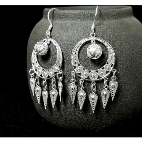 Bastiee Bohemian 999 Sterling Silver Earrings For Women Tassel Drop Earing Vintage Handmade Luxury Jewelry Boho aretes de mujer