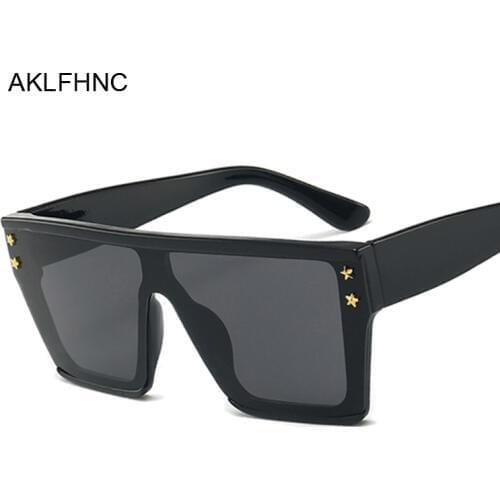 Oversized Square Sunglasses Women Luxury Brand Fashion Flat Top Brown Black Clear Lens One Piece Men Gafas Shade Mirror UV400