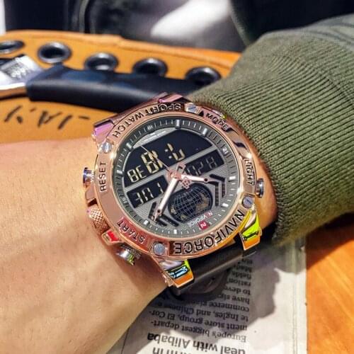 NAVIFORCE Watch Men Top Luxury Brand Leather Waterproof Sports Men’s Watches Quartz Analog Digital Watch Male Relogio Masculino