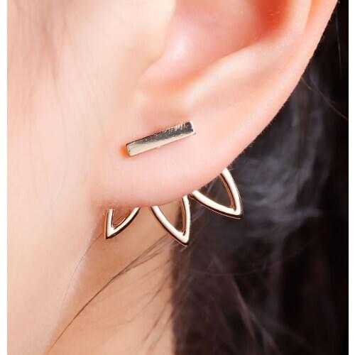 DoreenBeads Vintage Lotus Earrings Metal Bar Stud Earrings Fashion Ear Jacket Woman Jewelry Gold Color / Dull Silver Color, 1 PC