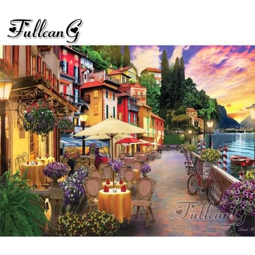 FULLCANG Lake Como natural scenery diy 5d mosaic diamond painting full square round drill rhinestone embroidery sale FC3230