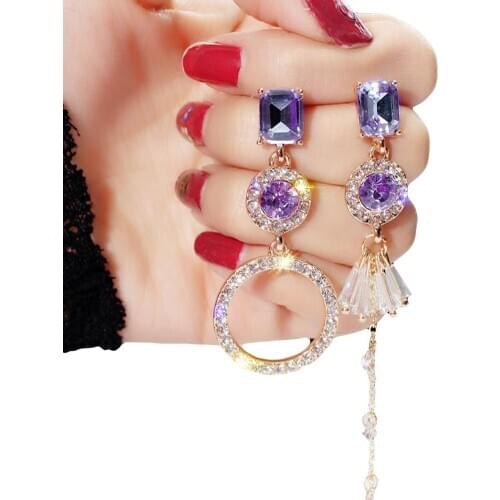 Classic Women Rhinestone Geometric Circle Dangle Earrings Long Asymmetric Earrings Jewelry For Female Girls Drops Earrin