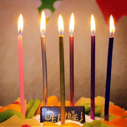 14x0.7cm Long Thin Cake Candles Paraffin Candles Mixed Color Birthday Wedding Party Cake Decor 6PCs/Pack