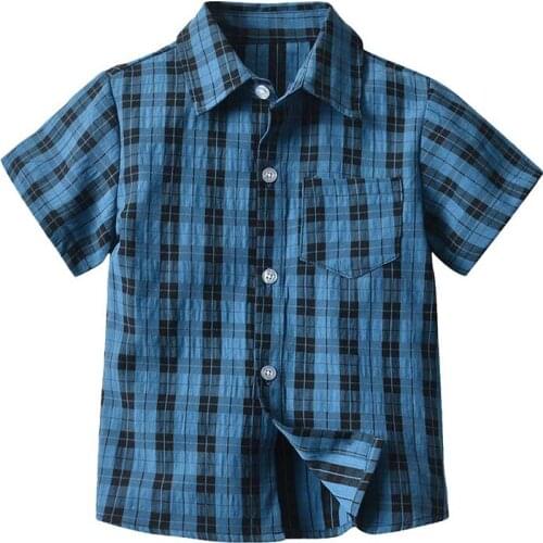 Summer Children Baby Boys Shirts Boys Clothes Lattice Short Sleeve Casual Kids Shirt For Boys Tops