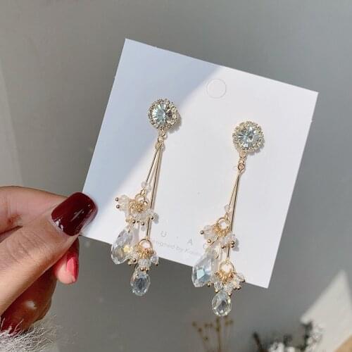 Luxury Brand Water Drop Crystal Tassel Dangle Earrings For Women Bohemian Gold Color Long Rhinestone Earring Party Jewelry A739