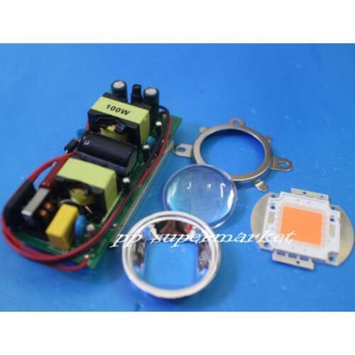 10pcs led grow lights kits 100W 380-840NM full spectrum + 44mm lens+ led power supply