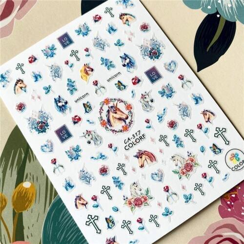 CA-065-066-317 Unicorn Rainbow 3D Back glue Nail decal Nail sticker Nail decoration Nail art Nail tool Nail ornament